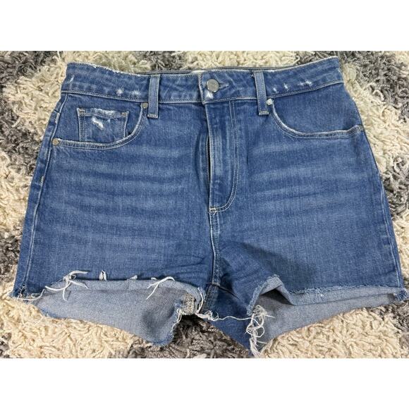 Paige Sarah High Rise Shorts Distressed Cut Offs Jean Denim‎ Raw Hem Size 27 - Picture 1 of 7